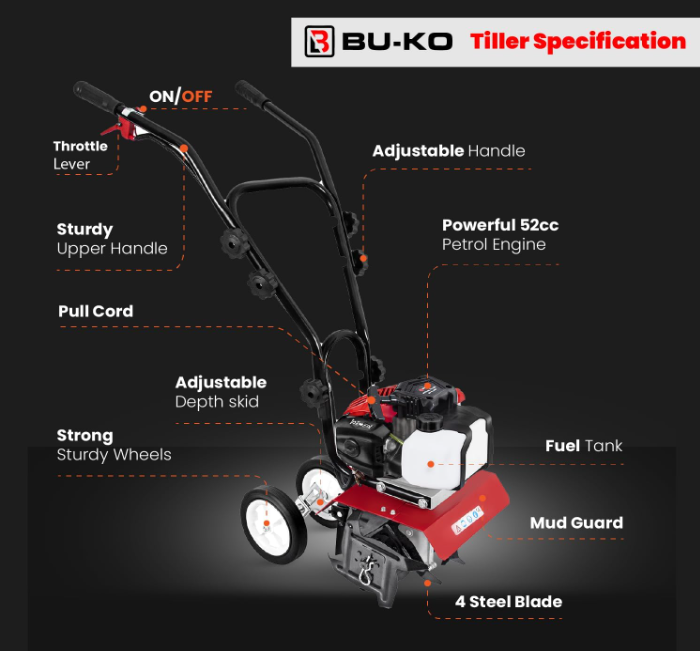 Petrol Engine Garden Small Tiller 52CC مكنة فلاّحة بانزين