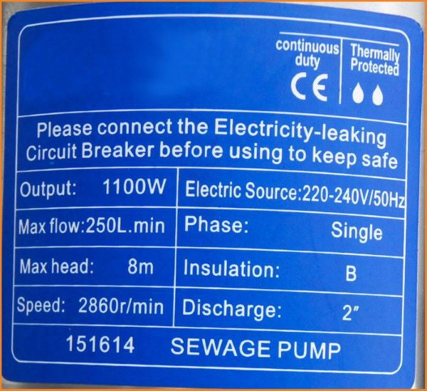 Sewage Water Pump With Cutter 2hp 1300w غاطسة مع فرّامة
