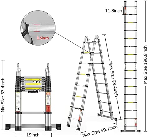 T338421 Aluminium Telescopic Foldable Ladder Lightweight 3.2M
