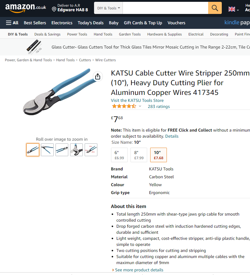 KATSU Cable Cutter Wire Stripper 250mm (10"),