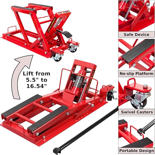 Motorcycle Lift Red مصممة لرفع وتثبيت الدراجات والمركبات