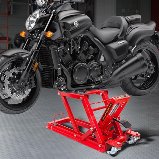 Motorcycle Lift Red مصممة لرفع وتثبيت الدراجات والمركبات