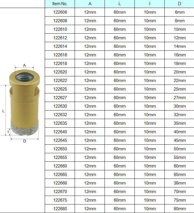 M14 Brozed Diamond Core Bit 6 To 80MM قوارات قدح غرانيت تركيب صاروخ
