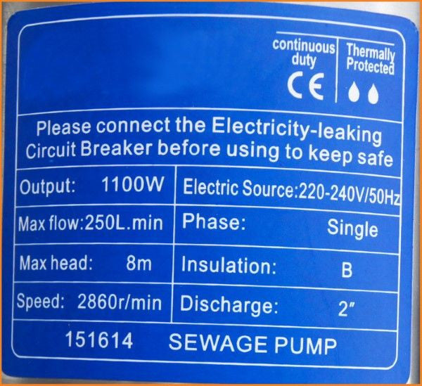 151614 Sewage Pump With Cutter 1100W طرمبة ماء للمجاري مع قطاعة