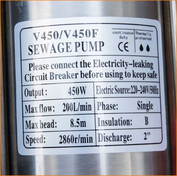 Sewage Water Pump 3/4HP 450 W غاطسة مي