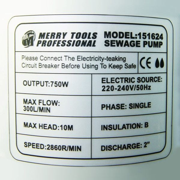 151624 Sewage Water Pump 750W غاطسة مي 750 واط