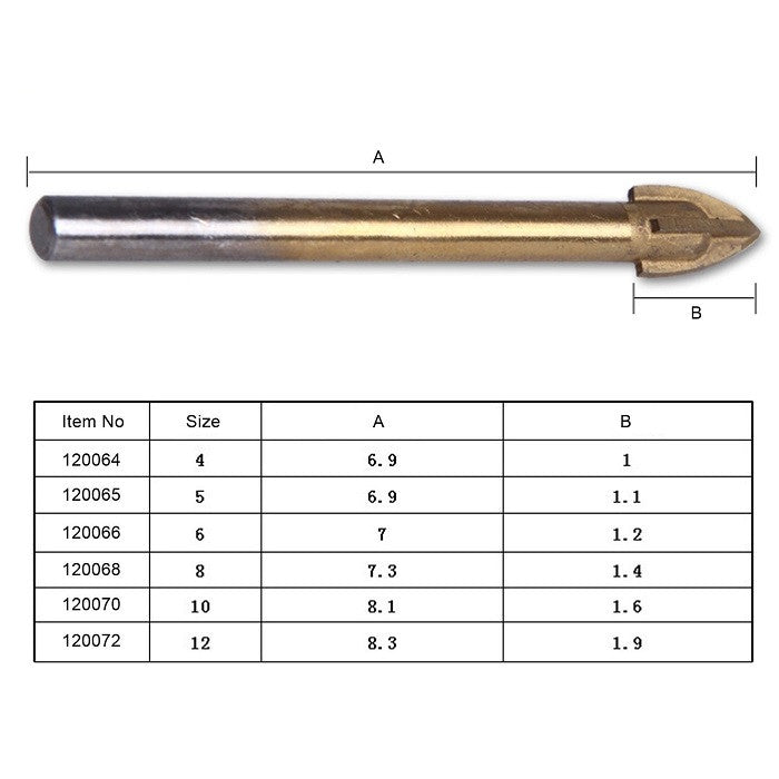 Four Cutter Ceramic Drill Bit 4mm to 12mm ريشة لقدح السيراميك