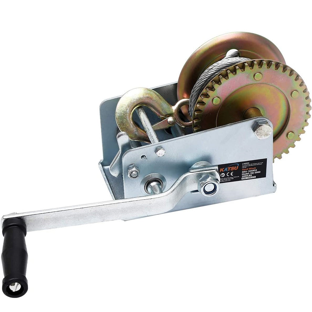 KATSU Heavy Duty Hand Cable Winch, 2000LB 900KG