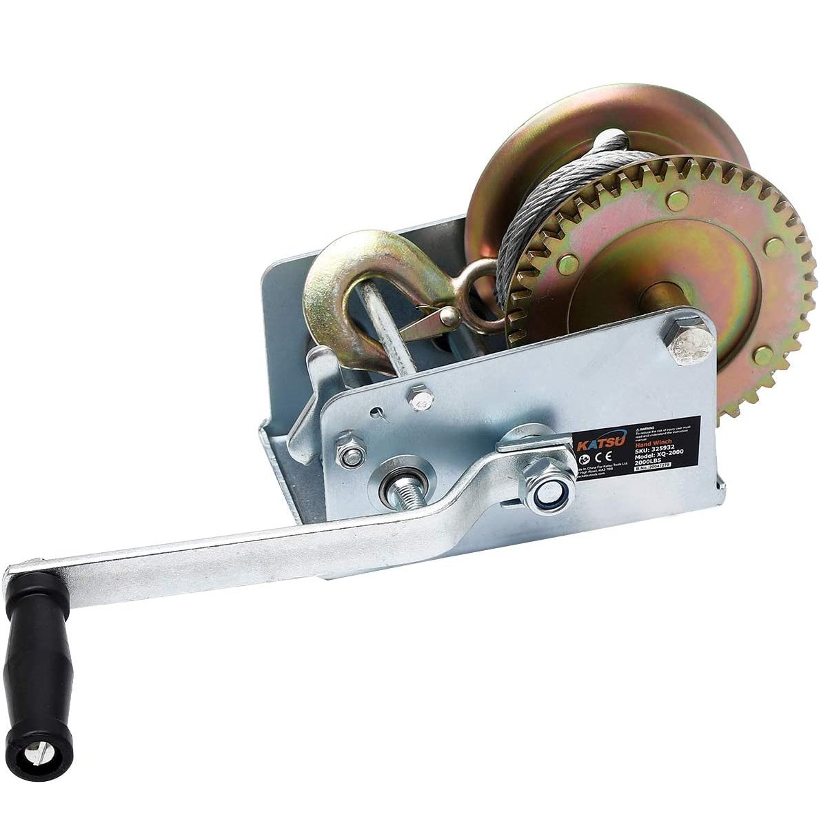 KATSU Heavy Duty Hand Cable Winch, 2000LB 900KG