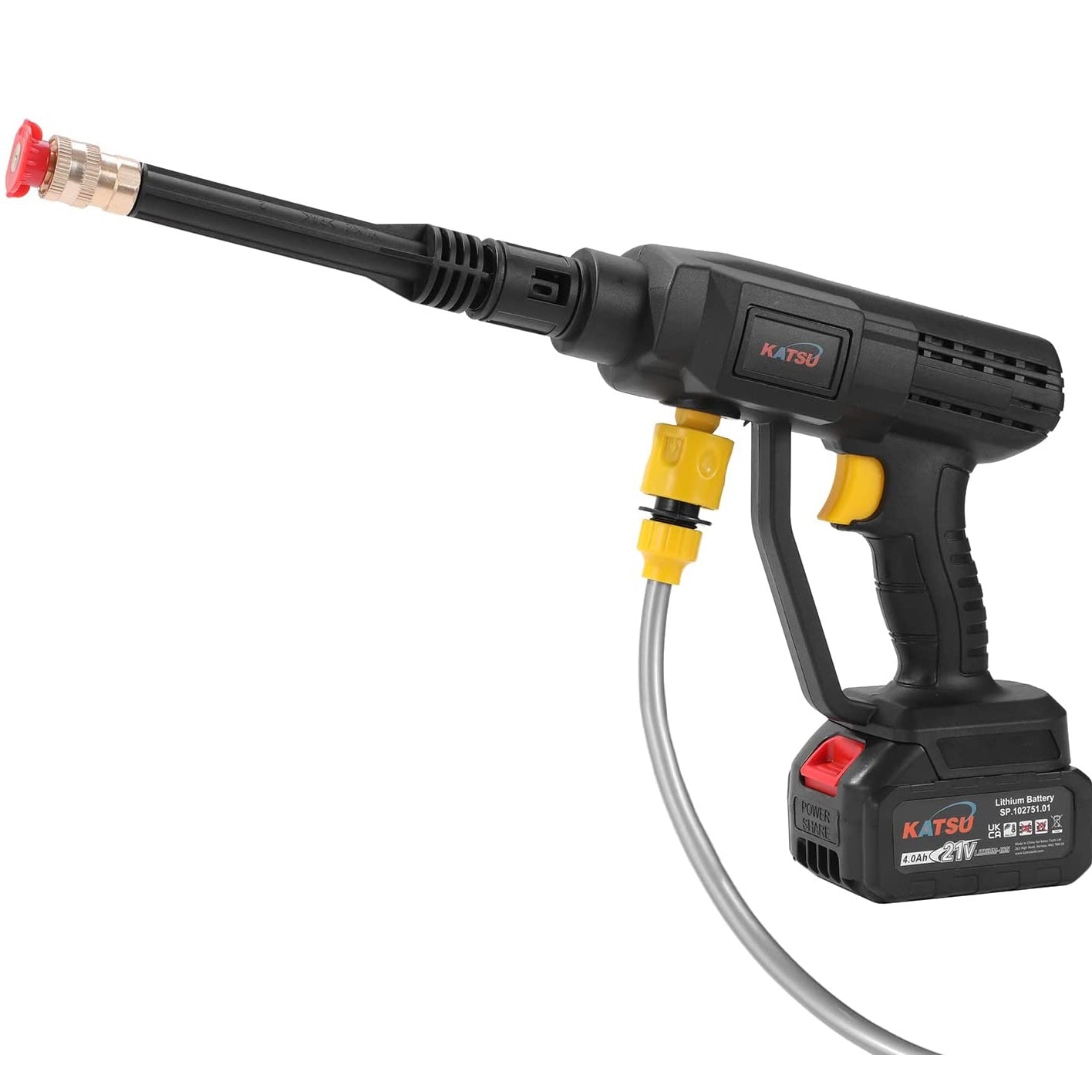 KATSU FIT-BAT 21V Cordless Pressure Washer with 4.0Ah Battery and Charger, Portable High Pressure Washer Cleaner Gun