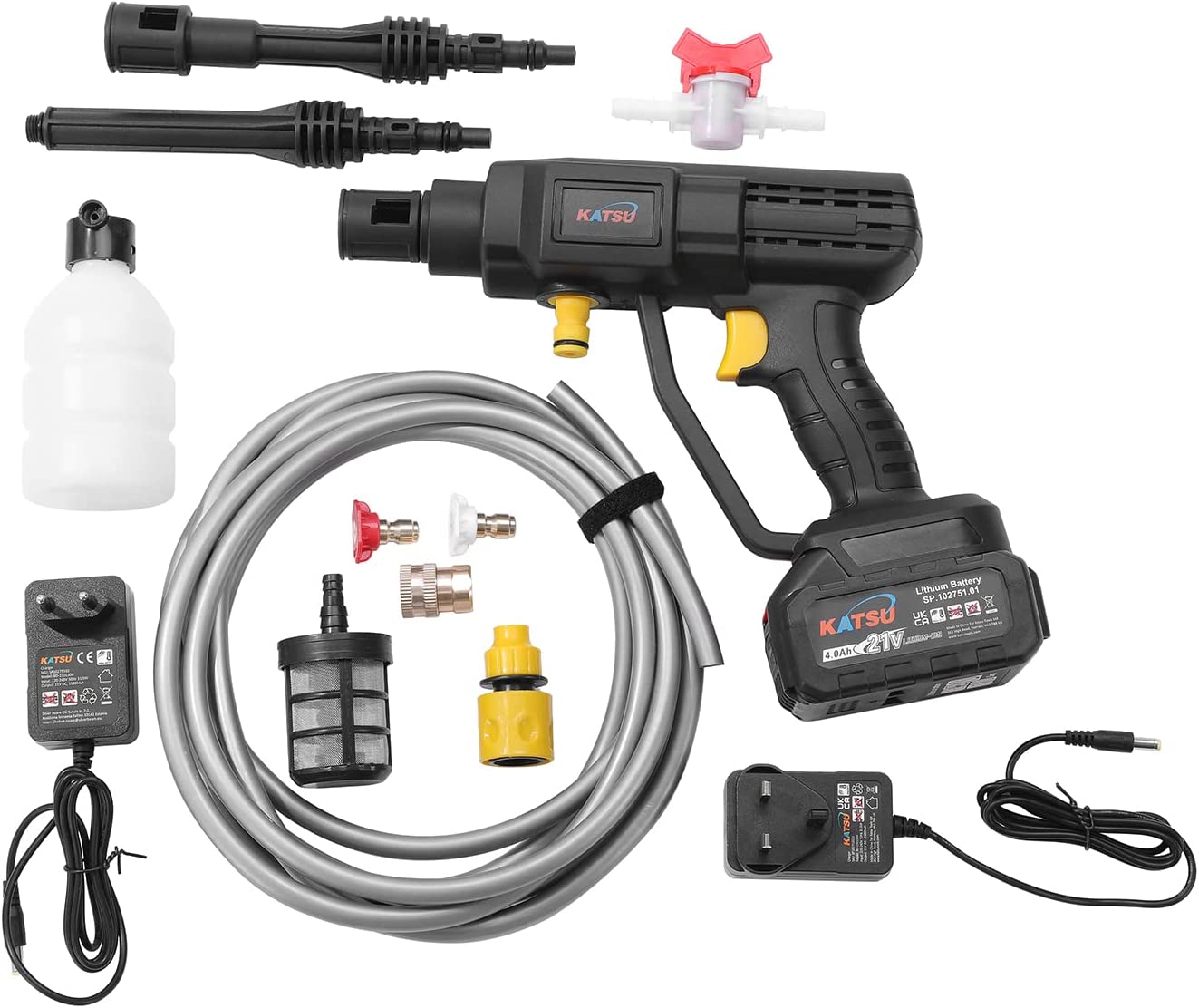 KATSU FIT-BAT 21V Cordless Pressure Washer with 4.0Ah Battery and Charger, Portable High Pressure Washer Cleaner Gun