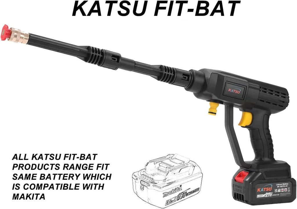 KATSU FIT-BAT 21V Cordless Pressure Washer with 4.0Ah Battery and Charger, Portable High Pressure Washer Cleaner Gun