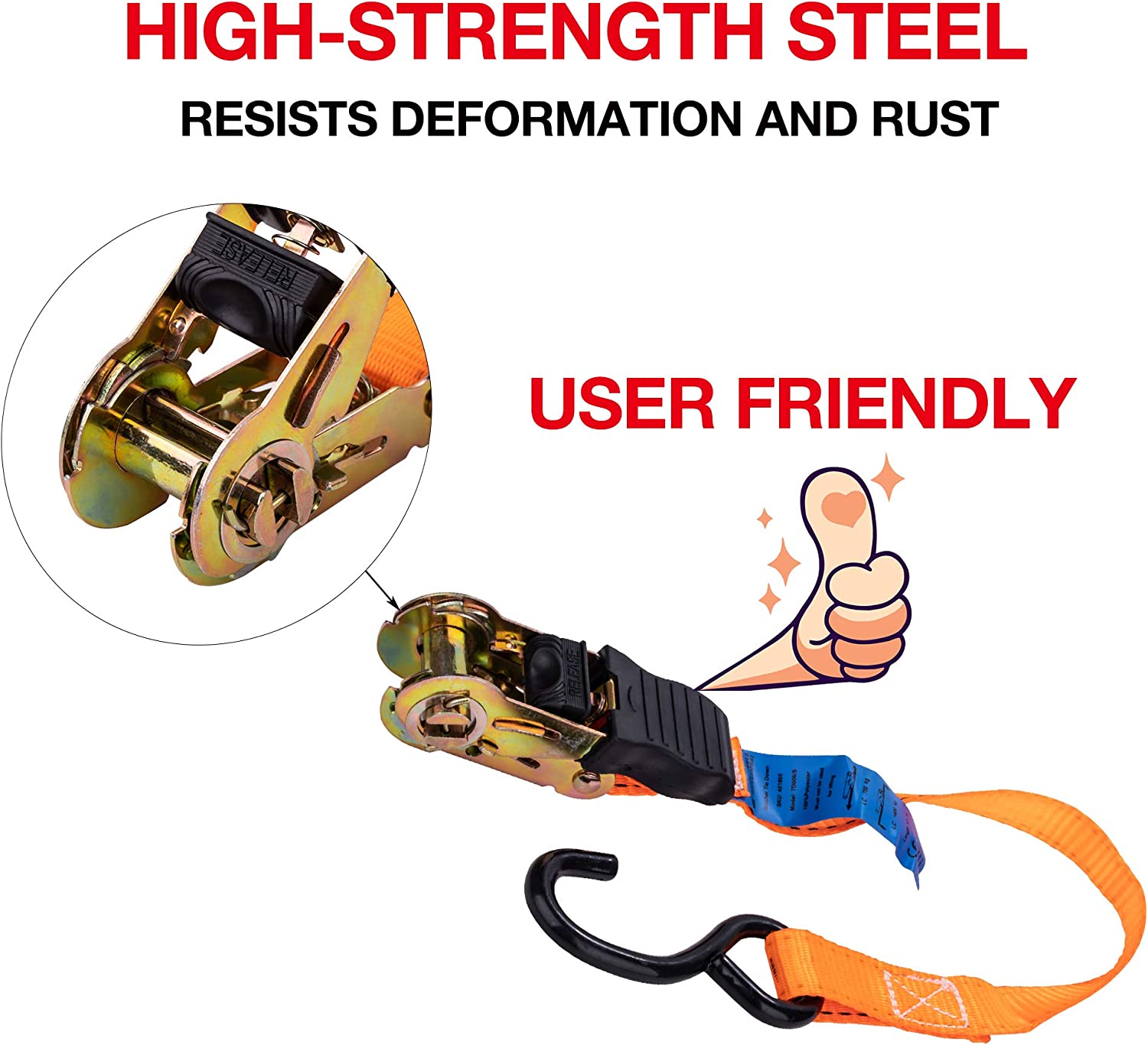 451805 KATSU Ratchet Tie Down Lashing Strap 4 Pack, 500kg 4.5m 25mm