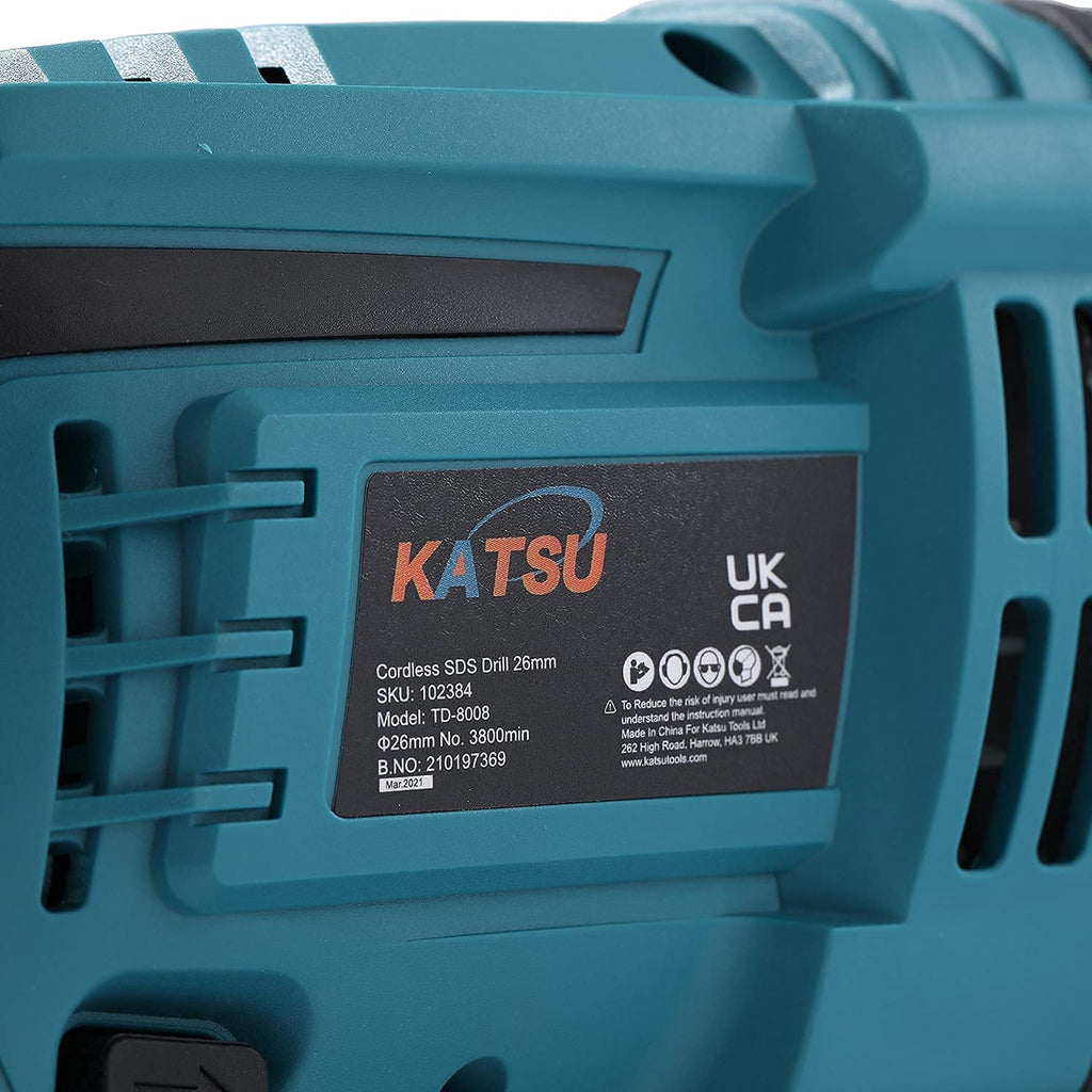 KATSU FIT-BAT 21V Cordless Brushless Motor SDS Rotary Hammer Drill 26mm Without Batteries