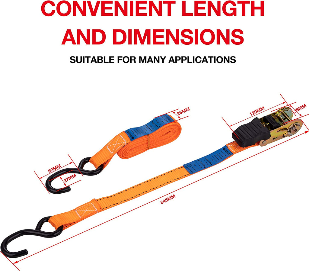 451805 KATSU Ratchet Tie Down Lashing Strap 4 Pack, 500kg 4.5m 25mm