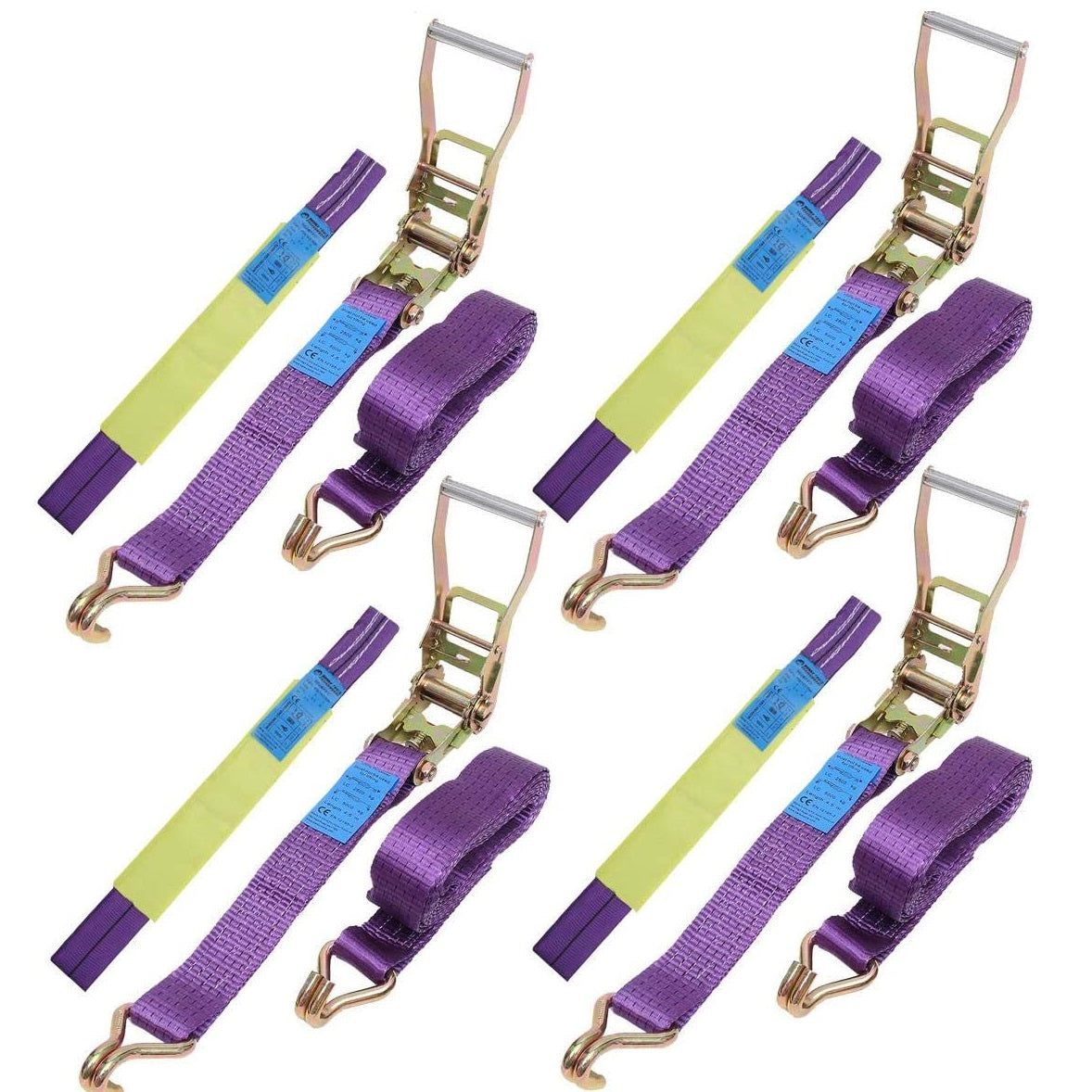 451870 Car Recovery Ratchet Tie Down Straps - 4 Pieces