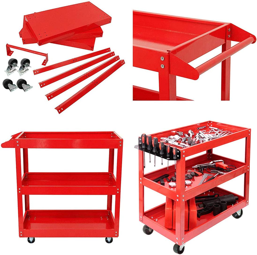 T415020 3 Tier Shelf Tool Cart Storage Wheel Trolley