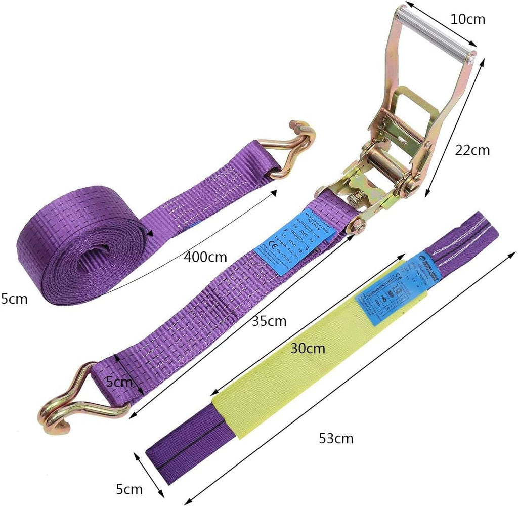 451870 Car Recovery Ratchet Tie Down Straps - 4 Pieces