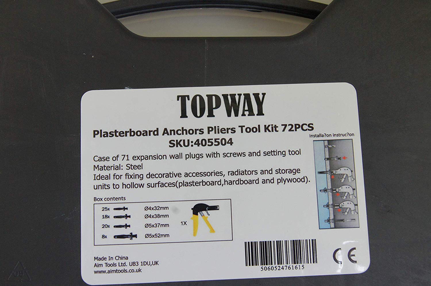 405504 Plasterboard Anchors Pliers Fixing Tool Kit 72PC