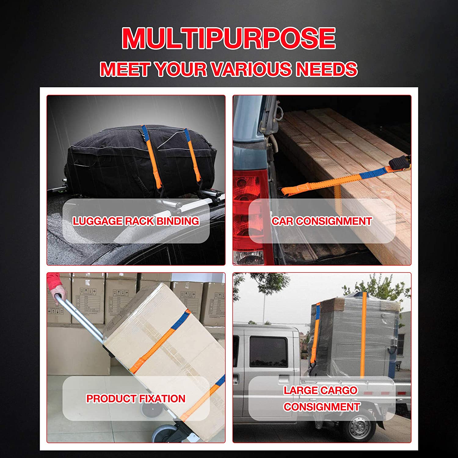 451805 KATSU Ratchet Tie Down Lashing Strap 4 Pack, 500kg 4.5m 25mm