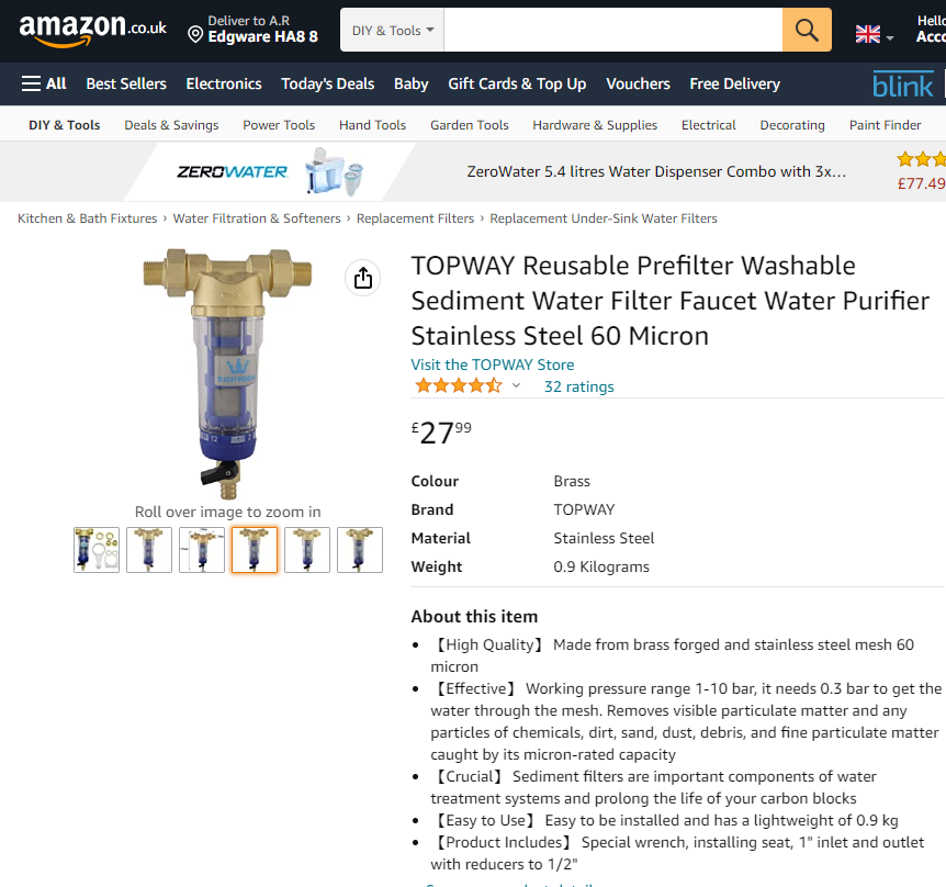 Reusable Prefilter Washable Water Filter Stainless Steel 60Micron