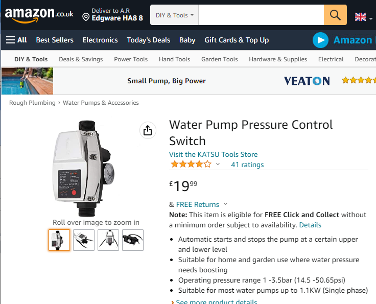 151024 KATSU Water Pump Pressure Control Switch