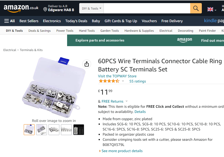 60PCS Wire Terminals Connector Cable Ring Battery SC Terminals Set