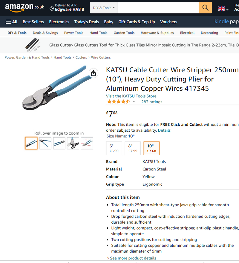 417345 KATSU Cable Cutter Wire Stripper 250mm (10"),