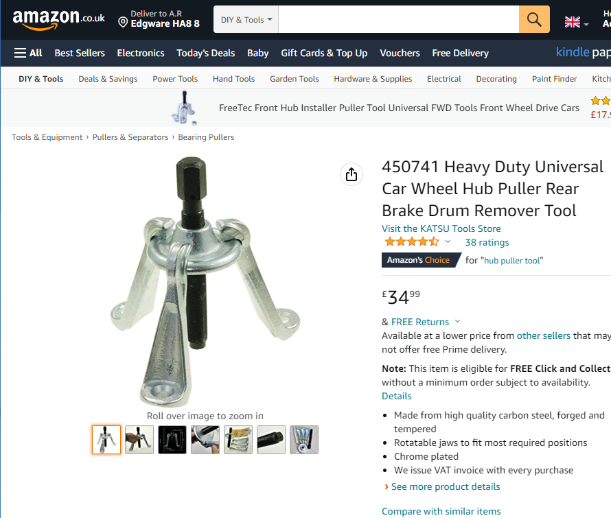 450741 Heavy Duty Universal Car Wheel Hub Puller Rear Brake Drum Remover Tool