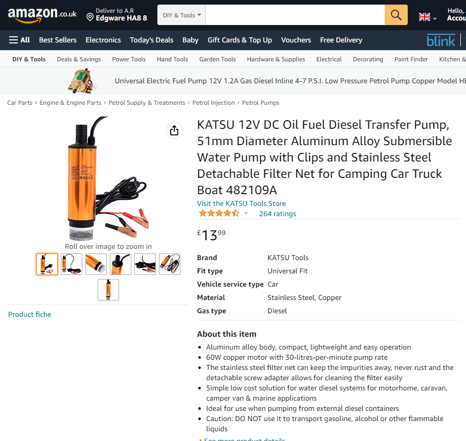 KATSU 12V DC Oil Fuel Diesel Transfer Pump, 51mm Diameter Aluminum Alloy