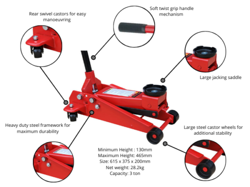 T161214 Hydraulic Floor Trolley Jack 3Ton