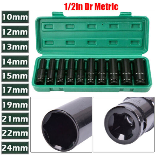 10 Pcs Impact Socket Set 1/2'' 10-24mm