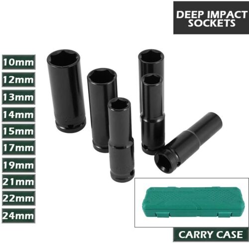 10 Pcs Impact Socket Set 1/2'' 10-24mm